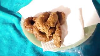 Sweet teen shitting a lot on white plate