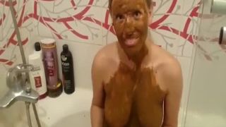 Horny blonde babe smears shit
