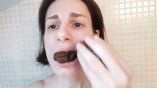 Smearing shit on face and tits
