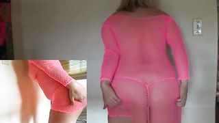 Blonde babe in pink fishnet outfit