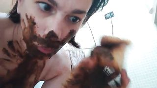 Rubbing shit on entire face