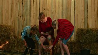 Lesbian Cow Shit Martyrdom - Threesome BDSM in cow dung