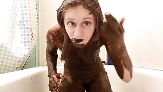 She smears a lot of poop on entire body