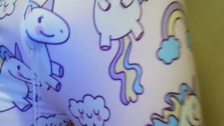 Sissy boy pisses sister leggins - cute messy stream - PEEter