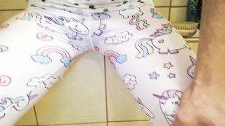 Sissy boy pisses sister leggins - cute messy stream - PEEter