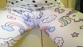 Sissy boy pisses sister leggins - cute messy stream - PEEter