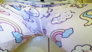 Sissy boy pisses sister leggins - cute messy stream - PEEter