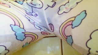 Sissy boy pisses sister leggins - cute messy stream - PEEter