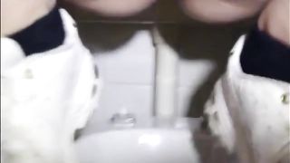 Constipate girl shitting a big load of liquid shit on the wc