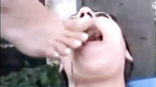 Lesbian mistress shit on a slave mouth