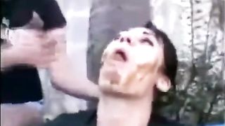 Lesbian mistress shit on a slave mouth