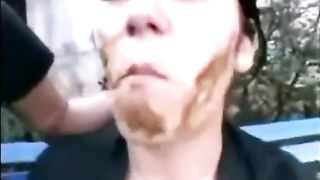Lesbian mistress shit on a slave mouth