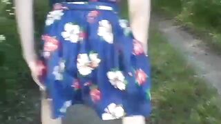 Pretty girl with open pussy pooping outdoor