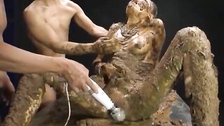 Dirty Japanese girl covered heavily in the shit