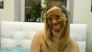 Young blonde smears poop on her lovely face