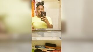 Amateur ebony eating poop candy at home