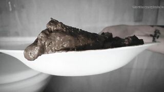 Scat brunette chick eating her own poop