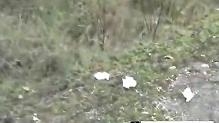 Amateur lady pooping in the woods