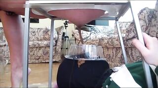 Slave taking liquid poop in his mouth