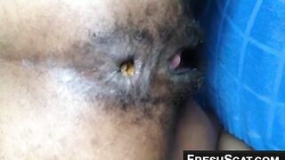 Black bbw pooping in closeup