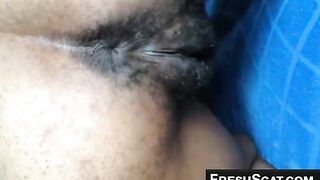 Black bbw pooping in closeup
