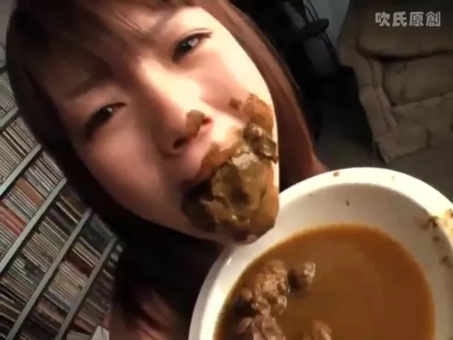 Japanese naughty girl eating full plate of fresh poop