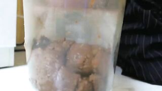 German housewife pooping in the glass