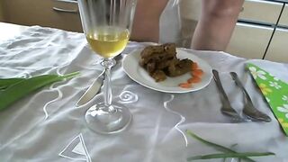 German housewife pooping in the glass
