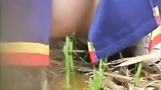 Amateur girl shits outdoor in the grass