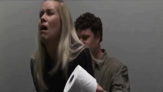 Blonde girl pooping while shitting on a guy