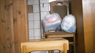 Sexy amateur girl running diarrhea from a chair