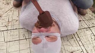 Horny slave gets her mouth covered by heavy poop