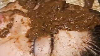 Japanese wife messy pooping in the mouth