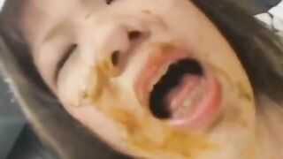 Slutty Japanese scat babe in puke and scat session