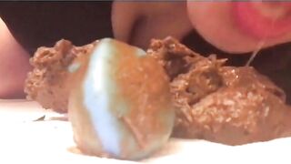 Amateur Asian babe dildo fuck and licking poop