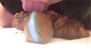 Amateur Asian babe dildo fuck and licking poop