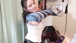 Sexy brunette girl fingering and pooping