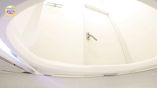 Sweet Japanese brunette girl pooping in the public toilet