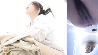 Sweet Japanese brunette girl pooping in the public toilet