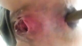 Sexy closeup of horny chick pooping