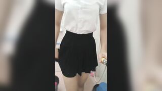 Lovely Asian with hairy pussy pooping