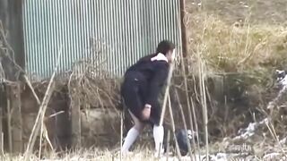 Japanese hot young babe pooping in the forest