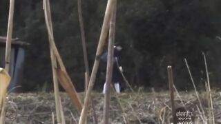 Japanese hot young babe pooping in the forest