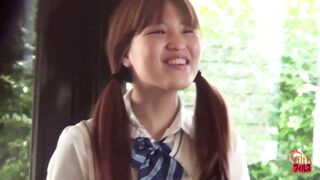 Young beautiful Japanese schoolgirl pooping outdoor