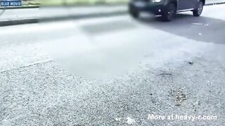 Sexy hot blonde babe pooping in the street