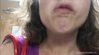 Slutty mature lady eating her own poop