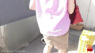 Cute small Japanese babe pooping in the alley