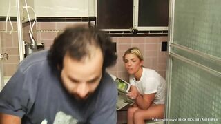 Blonde sexy teen toilet farting and pooping