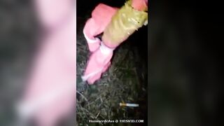 Drunk hairy pussy Asian girl pooping outdoor