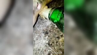 Drunk hairy pussy Asian girl pooping outdoor